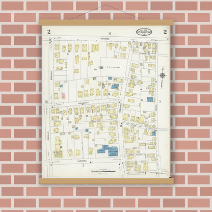 Old map wall art mockup — magnetic wood frame on brick wall — Sanborn Fire Insurance Map from Saint Augustine, Saint John's County, Florida (1924), Sheet #0002