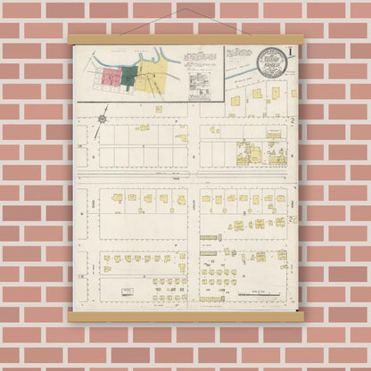 Old map wall art mockup — magnetic wood frame on brick wall — Sanborn Fire Insurance Map from Kahului, Maui County, Hawaii (1914), Sheet #0001