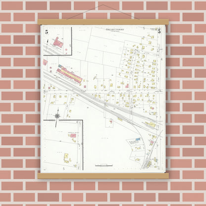 Old map wall art mockup — magnetic wood frame on brick wall — Sanborn Fire Insurance Map from Monroeville, Huron County, Ohio (1939), Sheet #0005