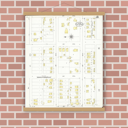 Old map wall art mockup — magnetic wood frame on brick wall — Sanborn Fire Insurance Map from Fort Dodge, Webster County, Iowa (1907), Sheet #0008