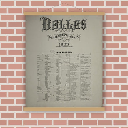 Old map wall art mockup — magnetic wood frame on brick wall — Sanborn Fire Insurance Map from Dallas, Dallas County, Texas (1888), Sheet #0001