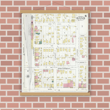 Old map wall art mockup — magnetic wood frame on brick wall — Sanborn Fire Insurance Map from Murphysboro, Jackson County, Illinois (1909), Sheet #0006