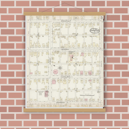 Old map wall art mockup — magnetic wood frame on brick wall — Sanborn Fire Insurance Map from Johnstown, Cambria County, Pennsylvania (1886), Sheet #0005