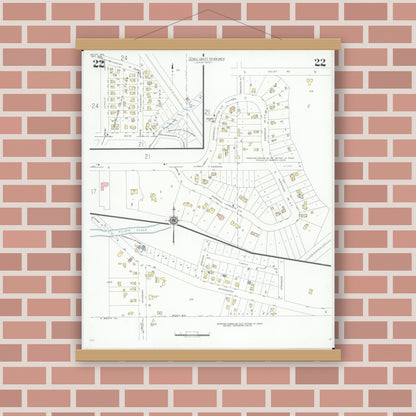 Old map wall art mockup — magnetic wood frame on brick wall — Sanborn Fire Insurance Map from Beloit, Rock County, Wisconsin (1939), Sheet #0022