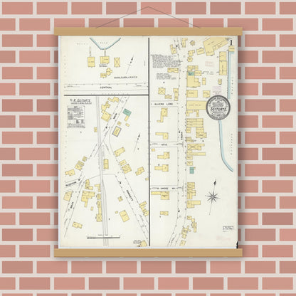 Old map wall art mockup — magnetic wood frame on brick wall — Sanborn Fire Insurance Map from Scituate, Plymouth County, Massachusetts (1908) - Complete Map Set