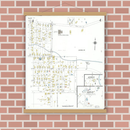 Old map wall art mockup — magnetic wood frame on brick wall — Sanborn Fire Insurance Map from New Paris, Preble County, Ohio (1951), Sheet #0004