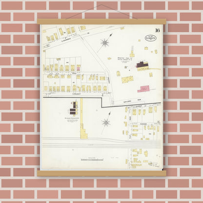 Old map wall art mockup — magnetic wood frame on brick wall — Sanborn Fire Insurance Map from Plymouth, Luzerne County, Pennsylvania (1907), Sheet #0016