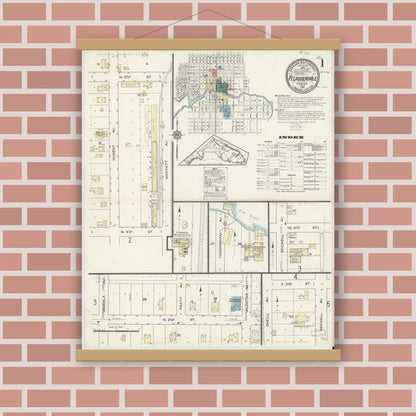 Old map wall art mockup — magnetic wood frame on brick wall — Sanborn Fire Insurance Map from Fort Lauderdale, Broward County, Florida (1914), Sheet #0001