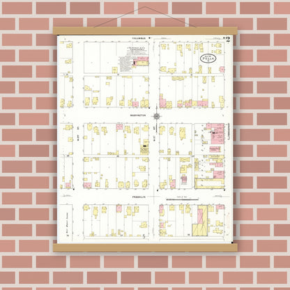Old map wall art mockup — magnetic wood frame on brick wall — Sanborn Fire Insurance Map from Pella, Marion County, Iowa (1911), Sheet #0002