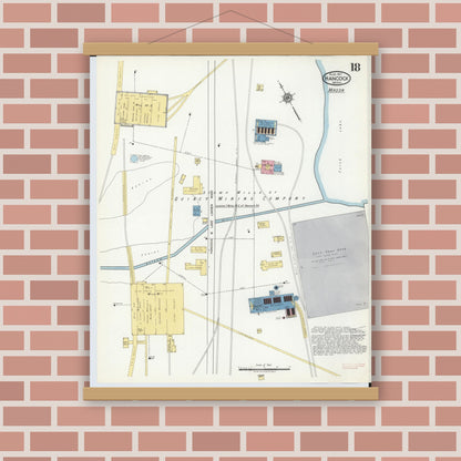 Old map wall art mockup — magnetic wood frame on brick wall — Sanborn Fire Insurance Map from Hancock, Houghton County, Michigan (1917), Sheet #0018