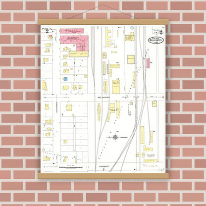 Old map wall art mockup — magnetic wood frame on brick wall — Sanborn Fire Insurance Map from Webster City, Hamilton County, Iowa (1923), Sheet #0002