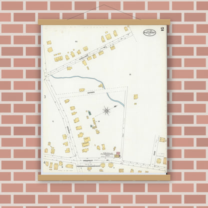 Old map wall art mockup — magnetic wood frame on brick wall — Sanborn Fire Insurance Map from Philmont, Columbia County, New York (1904), Sheet #0002
