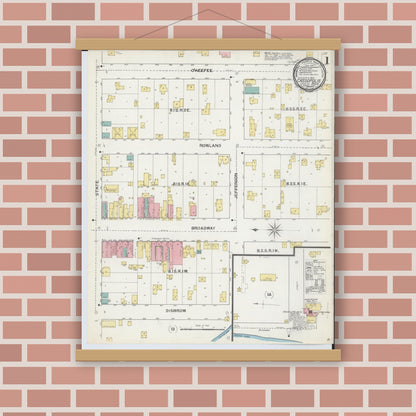 Old map wall art mockup — magnetic wood frame on brick wall — Sanborn Fire Insurance Map from Cassopolis, Cass County, Michigan (1892) - Complete Map Set