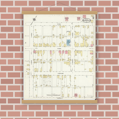 Old map wall art mockup — magnetic wood frame on brick wall — Sanborn Fire Insurance Map from New Bloomfield, Perry County, Pennsylvania (1911), Sheet #0002