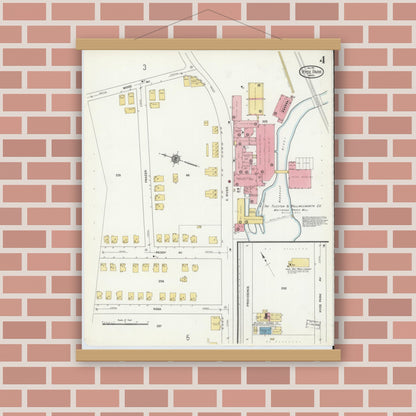 Old map wall art mockup — magnetic wood frame on brick wall — Sanborn Fire Insurance Map from Hyde Park, Norfolk County, Massachusetts (1911), Sheet #0004