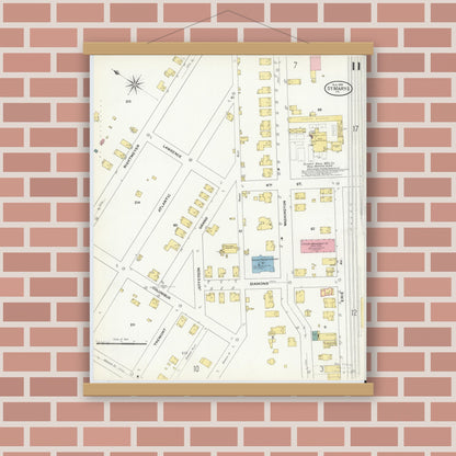 Old map wall art mockup — magnetic wood frame on brick wall — Sanborn Fire Insurance Map from Saint Marys, Elk County, Pennsylvania (1909), Sheet #0011