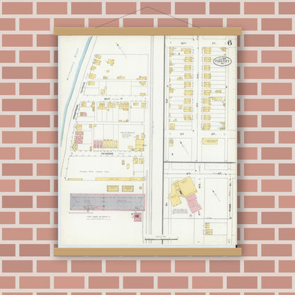 Old map wall art mockup — magnetic wood frame on brick wall — Sanborn Fire Insurance Map from Ford City, Armstrong County, Pennsylvania (1904), Sheet #0006