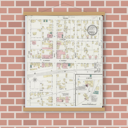 Old map wall art mockup — magnetic wood frame on brick wall — Sanborn Fire Insurance Map from Orrville, Wayne County, Ohio (1889) - Complete Map Set