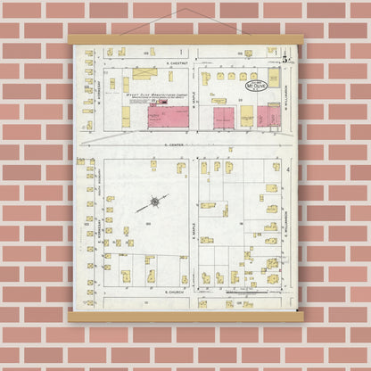 Old map wall art mockup — magnetic wood frame on brick wall — Sanborn Fire Insurance Map from Mount Olive, Wayne County, North Carolina (1920), Sheet #0005