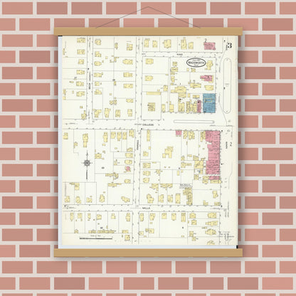 Old map wall art mockup — magnetic wood frame on brick wall — Sanborn Fire Insurance Map from Wadsworth, Medina County, Ohio (1913), Sheet #0003