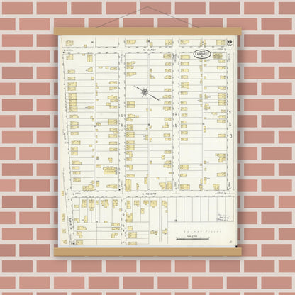 Old map wall art mockup — magnetic wood frame on brick wall — Sanborn Fire Insurance Map from Larksville, Luzerne County, Pennsylvania (1911), Sheet #0002