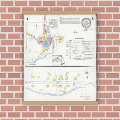 Old map wall art mockup — magnetic wood frame on brick wall — Sanborn Fire Insurance Map from New Berlin, Chenango County, New York (1929) - Complete Map Set