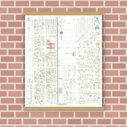 Old map wall art mockup — magnetic wood frame on brick wall — Sanborn Fire Insurance Map from Borger, Hutchinson County, Texas (1940), Sheet #0007