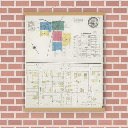 Old map wall art mockup — magnetic wood frame on brick wall — Sanborn Fire Insurance Map from Weldon, Halifax County, North Carolina (1909) - Complete Map Set