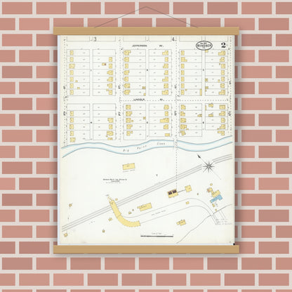 Old map wall art mockup — magnetic wood frame on brick wall — Sanborn Fire Insurance Map from Windber, Somerset County, Pennsylvania (1904), Sheet #0002