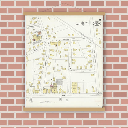 Old map wall art mockup — magnetic wood frame on brick wall — Sanborn Fire Insurance Map from Stoneham, Middlesex County, Massachusetts (1909), Sheet #0002