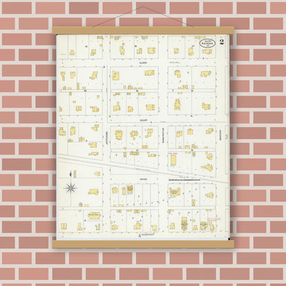 Old map wall art mockup — magnetic wood frame on brick wall — Sanborn Fire Insurance Map from Kahoka, Clark County, Missouri (1907), Sheet #0002