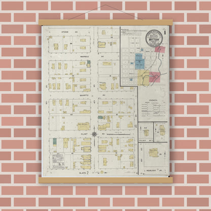 Old map wall art mockup — magnetic wood frame on brick wall — Sanborn Fire Insurance Map from Mattoon, Shawano County, Wisconsin (1909) - Complete Map Set
