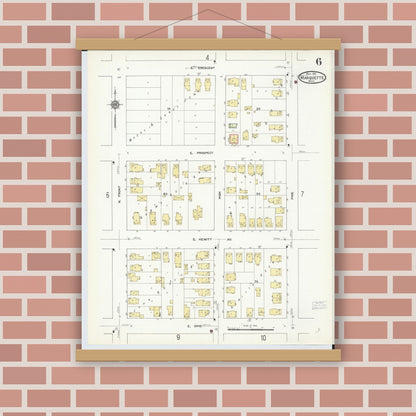 Old map wall art mockup — magnetic wood frame on brick wall — Sanborn Fire Insurance Map from Marquette, Marquette County, Michigan (1911), Sheet #0006