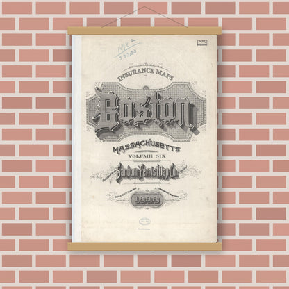 Old map wall art mockup — magnetic wood frame on brick wall — Sanborn Fire Insurance Map from Boston, Suffolk County, Massachusetts (1898), Sheet #0001