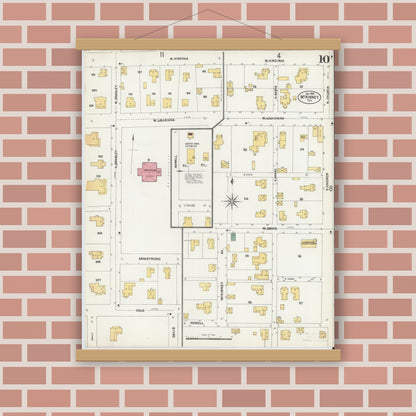 Old map wall art mockup — magnetic wood frame on brick wall — Sanborn Fire Insurance Map from McKinney, Collin County, Texas (1902), Sheet #0010