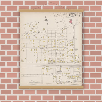 Old map wall art mockup — magnetic wood frame on brick wall — Sanborn Fire Insurance Map from Eagle Lake, Colorado County, Texas (1922), Sheet #0004