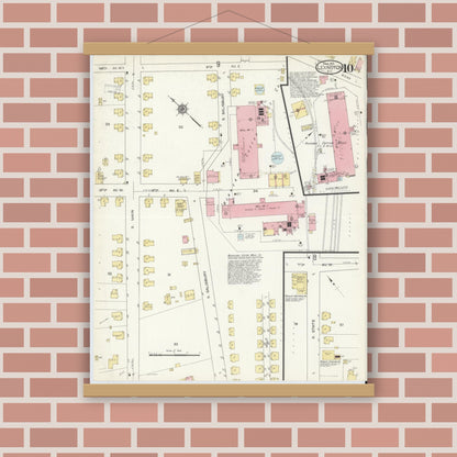 Old map wall art mockup — magnetic wood frame on brick wall — Sanborn Fire Insurance Map from Lexington, Davidson County, North Carolina (1913), Sheet #0010
