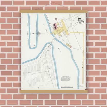 Old map wall art mockup — magnetic wood frame on brick wall — Sanborn Fire Insurance Map from Cloquet, Carlton County, Minnesota (1897), Sheet #0010