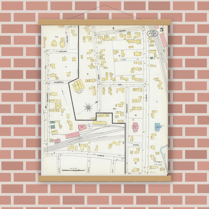 Old map wall art mockup — magnetic wood frame on brick wall — Sanborn Fire Insurance Map from Ayer, Middlesex County, Massachusetts (1902), Sheet #0005