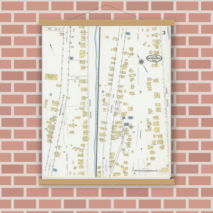 Old map wall art mockup — magnetic wood frame on brick wall — Sanborn Fire Insurance Map from Salisbury, Essex County, Massachusetts (1919), Sheet #0003