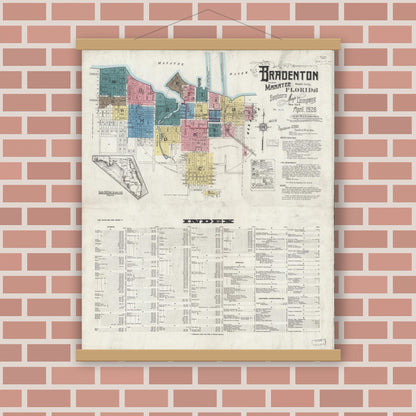 Old map wall art mockup — magnetic wood frame on brick wall — Sanborn Fire Insurance Map from Bradentown, Manatee County, Florida (1926) - Complete Map Set