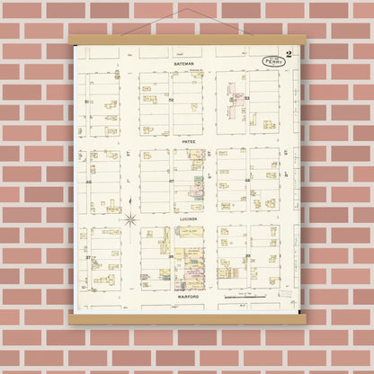 Old map wall art mockup — magnetic wood frame on brick wall — Sanborn Fire Insurance Map from Perry, Dallas County, Iowa (1888), Sheet #0002