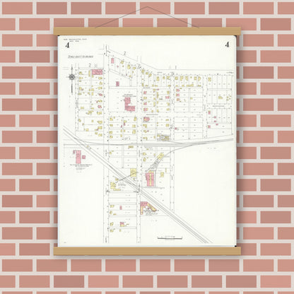 Old map wall art mockup — magnetic wood frame on brick wall — Sanborn Fire Insurance Map from New Washington, Crawford County, Ohio (1938), Sheet #0004