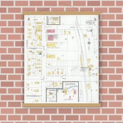 Old map wall art mockup — magnetic wood frame on brick wall — Sanborn Fire Insurance Map from Stewartville, Olmsted County, Minnesota (1927), Sheet #0002