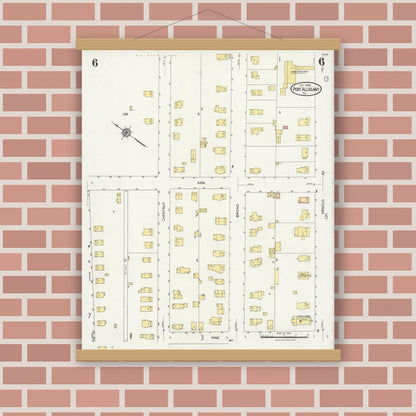 Old map wall art mockup — magnetic wood frame on brick wall — Sanborn Fire Insurance Map from Port Allegany, McKean County, Pennsylvania (1924), Sheet #0006