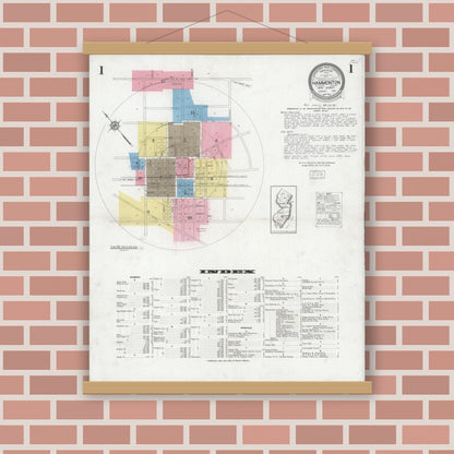 Old map wall art mockup — magnetic wood frame on brick wall — Sanborn Fire Insurance Map from Hammonton, Atlantic County, New Jersey (1930), Sheet #0001