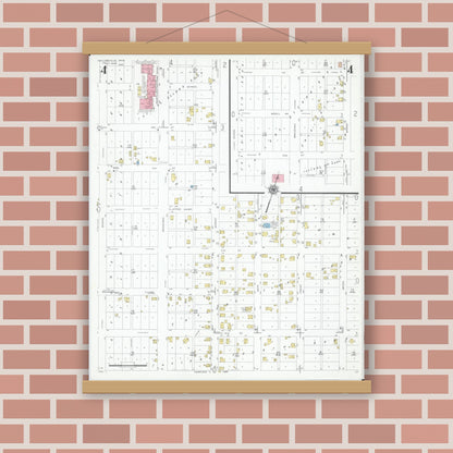 Old map wall art mockup — magnetic wood frame on brick wall — Sanborn Fire Insurance Map from Taylorsville, Muskingum County, Ohio (1946), Sheet #0004