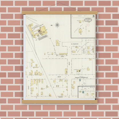 Old map wall art mockup — magnetic wood frame on brick wall — Sanborn Fire Insurance Map from Cadott, Chippewa County, Wisconsin (1894), Sheet #0003