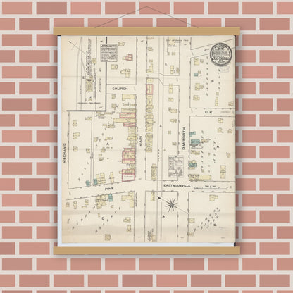 Old map wall art mockup — magnetic wood frame on brick wall — Sanborn Fire Insurance Map from Coopersville, Ottawa County, Michigan (1883), Sheet #0001