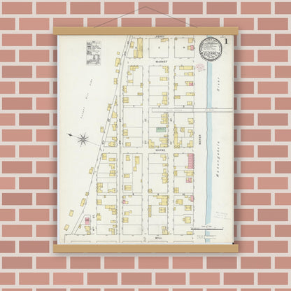 Old map wall art mockup — magnetic wood frame on brick wall — Sanborn Fire Insurance Map from West Elizabeth, Allegheny County, Pennsylvania (1895) - Complete Map Set